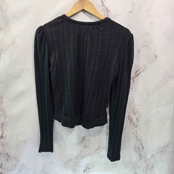 Anthropologie Shirt Womens Medium Black Button Cropped Long Sleeve Rib Pilcro - Picture 6 of 14